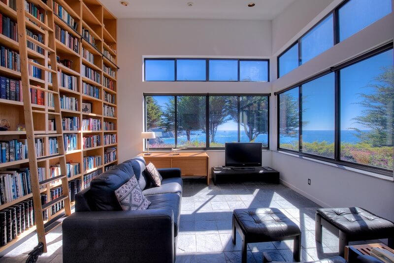 Library at Mendocino coast home for sell by Thomas Henthorne