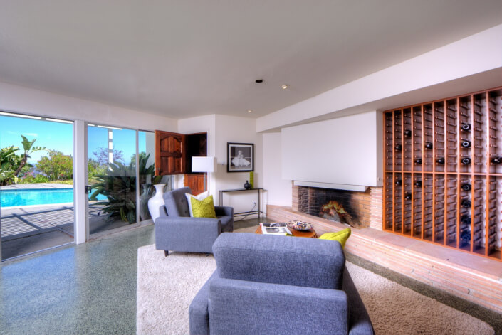 Downstairs den with wine cellar