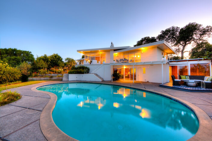 Pool area at dusk