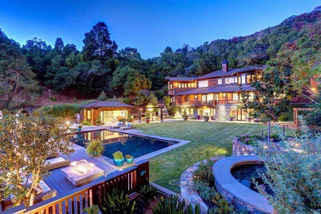 12 Canyon Road Ross photo of lawn and pool at twilight with home in distance