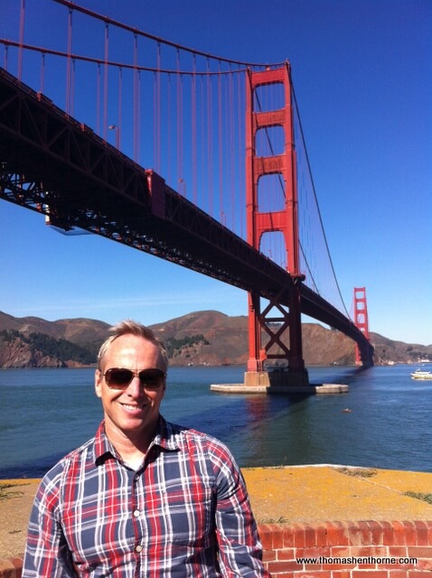 Photo of Thomas Henthorne and the Golden Gate bridge in background taken by Pat Whitt