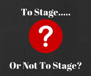 banner that says to stage or not to stage with a big red question mark for Marin home staging article