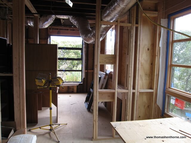 Photo of master bath framing during Marin bathroom remodel