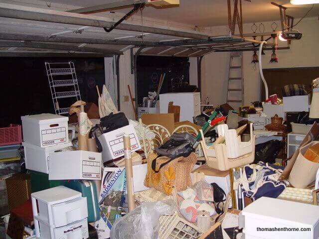 Photo of garage filled with junk for Marin estate sales article