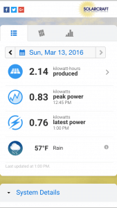 iPhone solar energy system monitoring photo of app