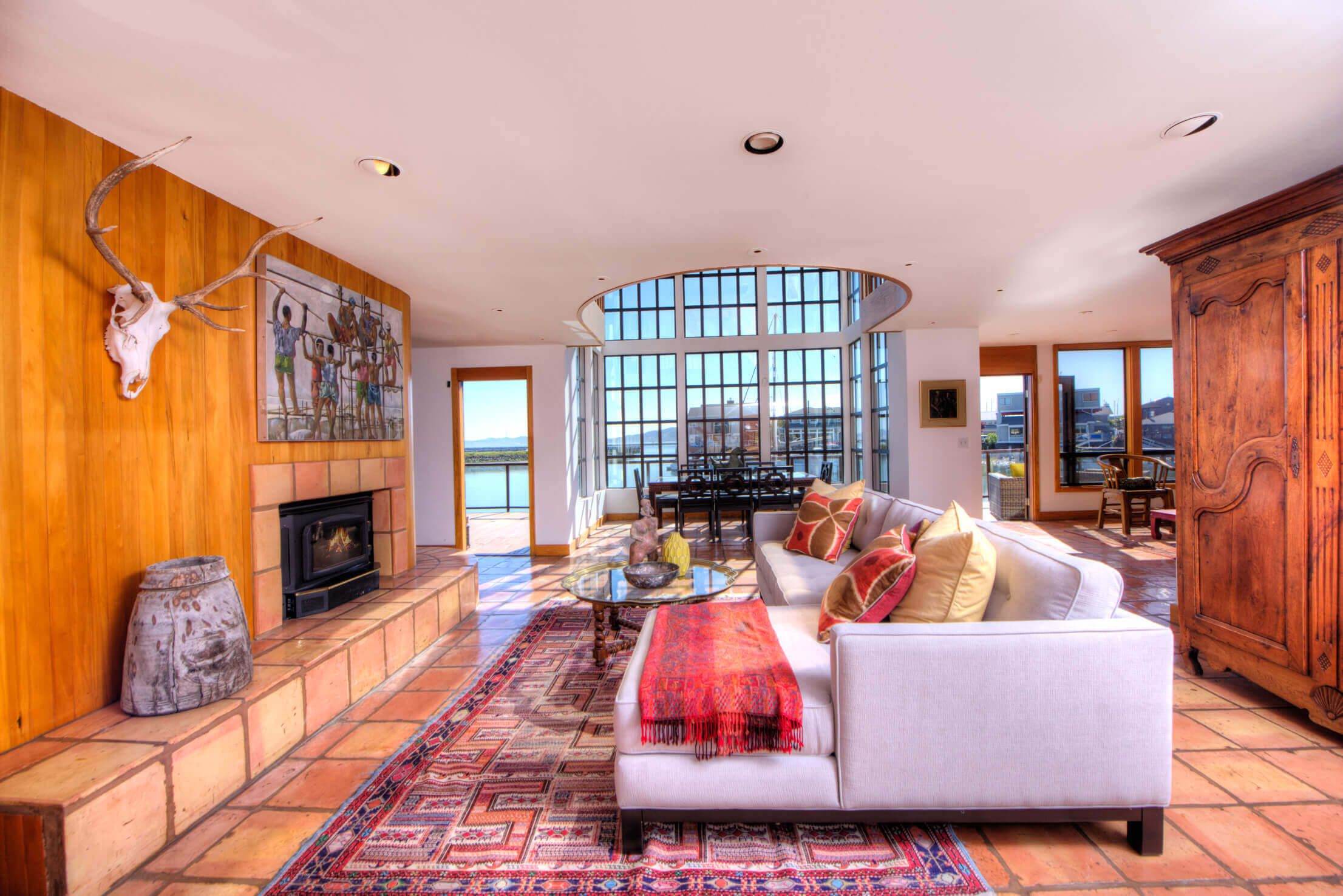 family room with windows in background