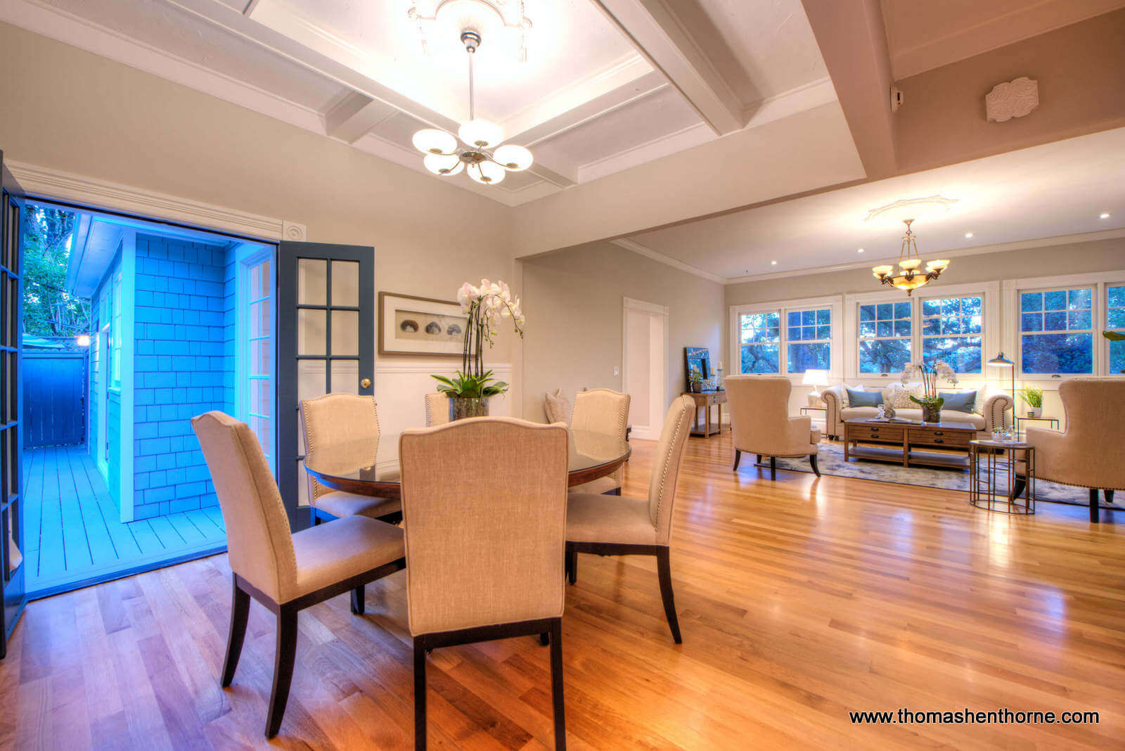 dining area in foreground and family room in background