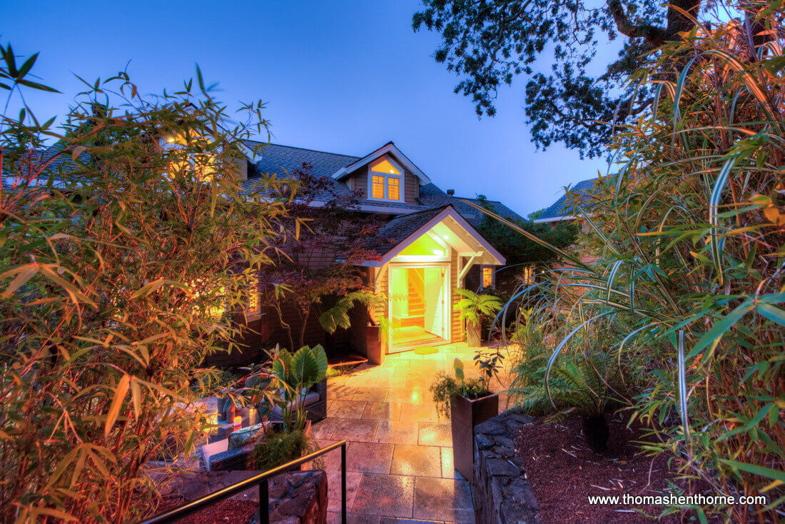 Evening front exterior of home