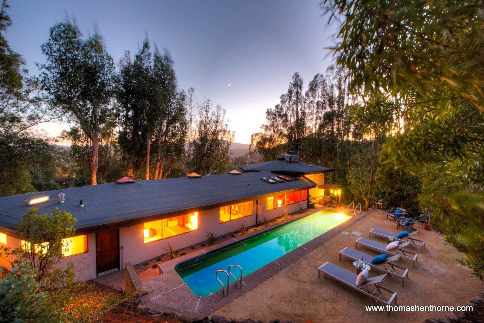 Swimming pool at dusk