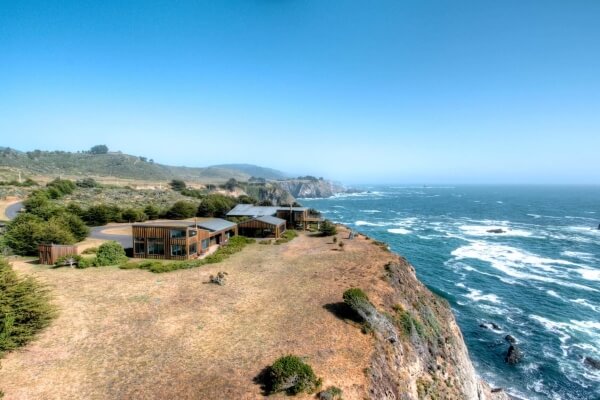 Sea Arches Exterior Aerial View Mendocino Coastal Home for Sale