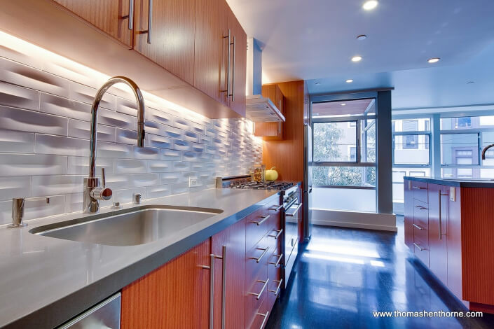 124 Lily Street San Francisco kitchen with heath tile backsplash