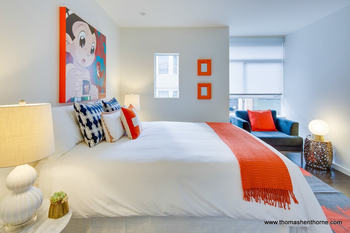 Bedroom with orange accents