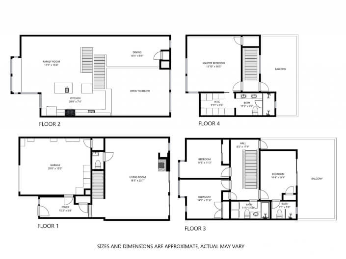 124 Lily Street San Francisco Floorplan Showing All 4 Floors