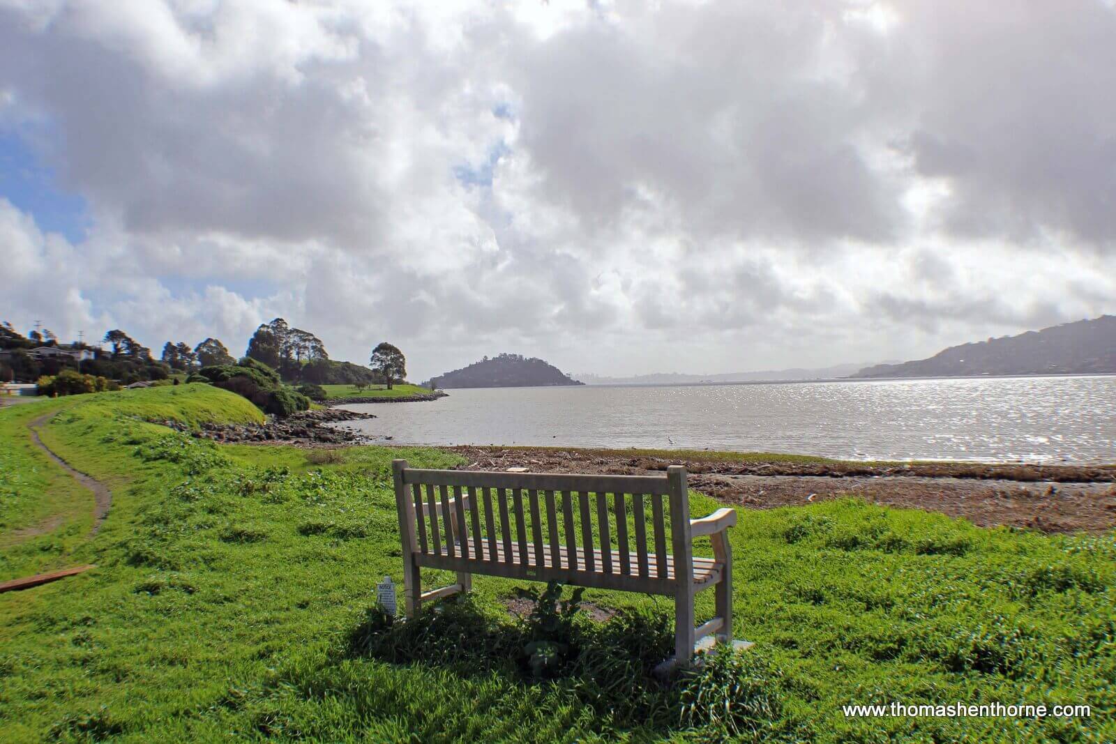 Bench by water at Blackie's Pasture