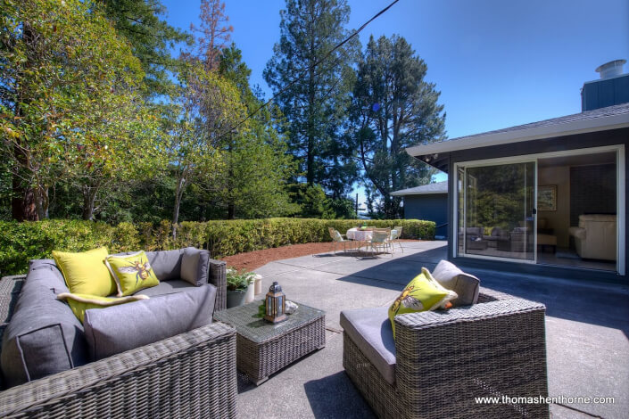 Back patio at 180 Altura Way in Greenbrae, California