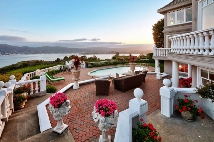 Outdoor patio with view of San Francisco bay