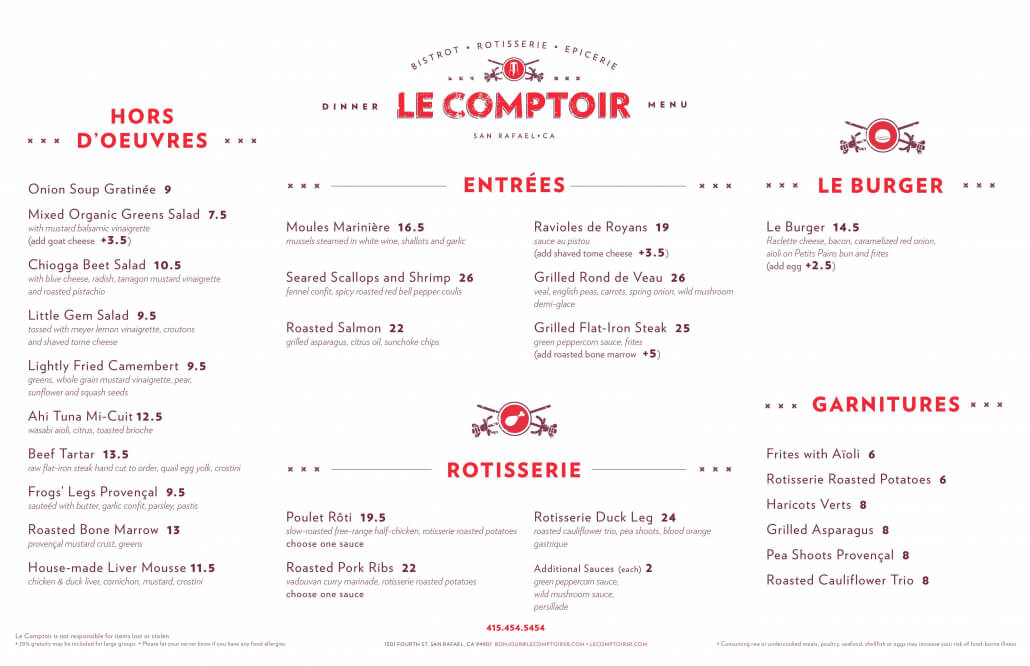 Le Comptoir Menu April 2018