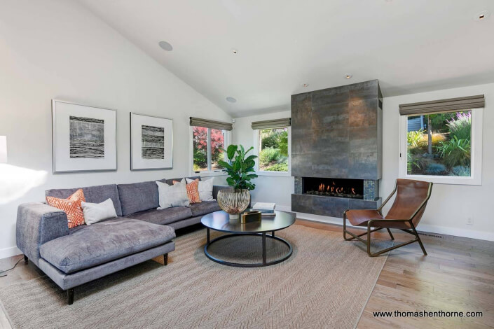 Living room with modern gas fireplace