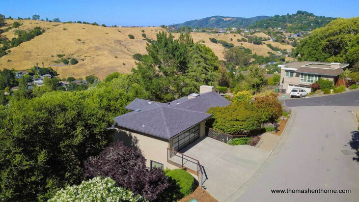 Aerial view of garage and driveway