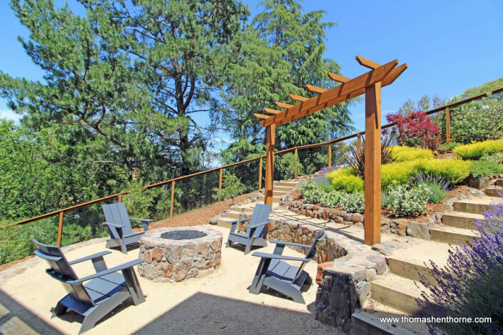 Firepit with chairs and trellis