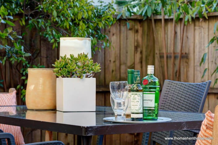 Table with drinks and glasses