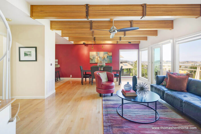 Living Room with beamed ceiling