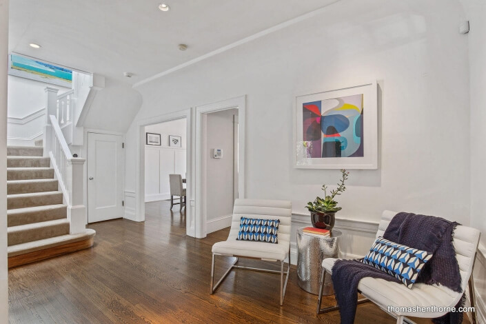 Hardwood floors and stairway