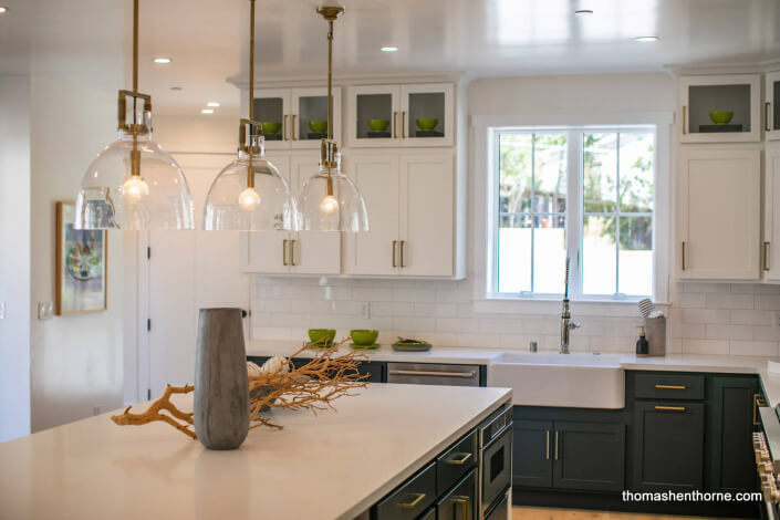 Kitchen with subway tile and quartz counter