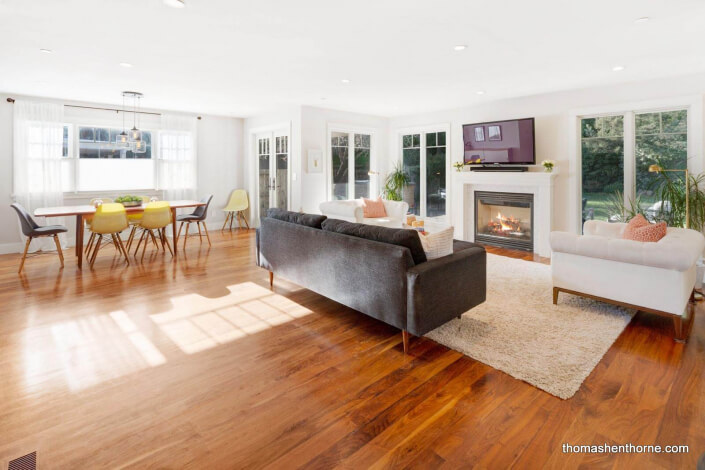 Family room with fireplace