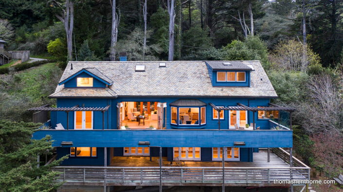 Rear view of home at dusk