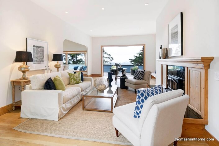 Living room with oak fireplace