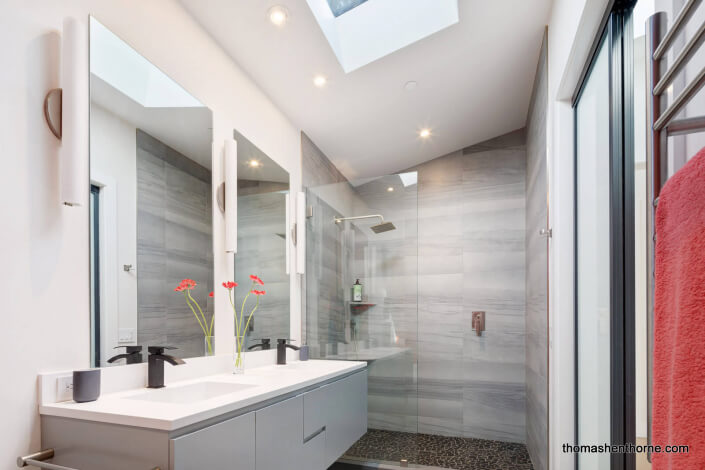 Modern bathroom with glass shower