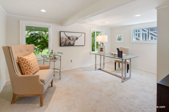 Home office with glass desk