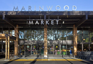 Marinwood Market front entrance offering grocery pickup in Marin