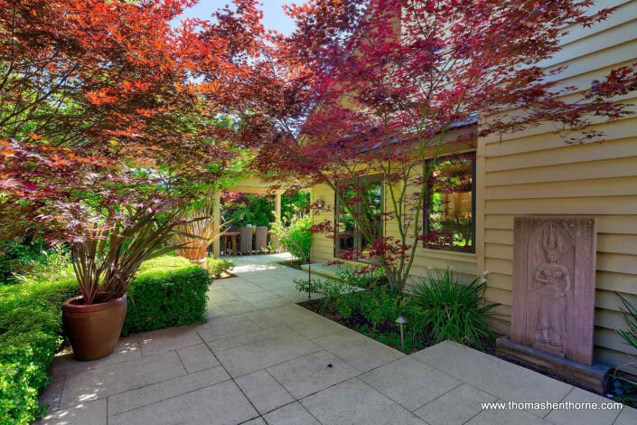 Back yard with stone walkways