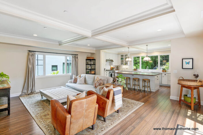 family room and kitchen