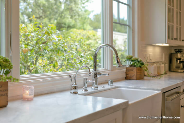 Kitchen sink with marble countertop