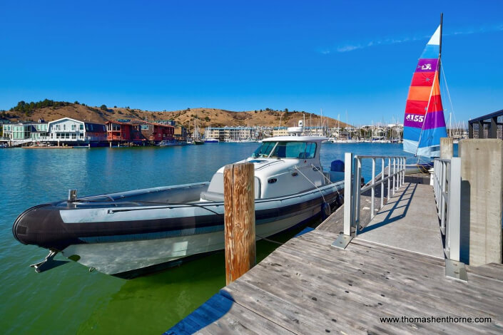 View of dock with deep water access at home for sale in Point Richmond California