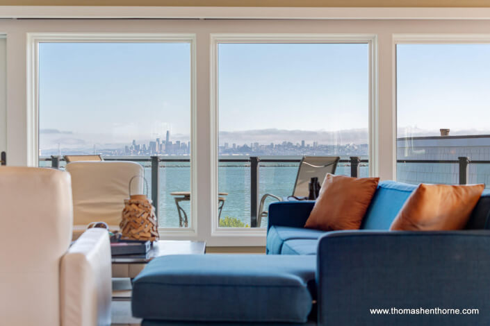 SF skyline through windows