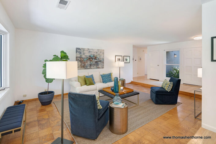 Living room with sofa and two chairs