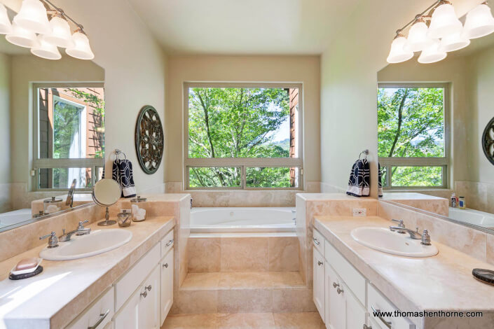 luxury home master bathroom with soaking tub