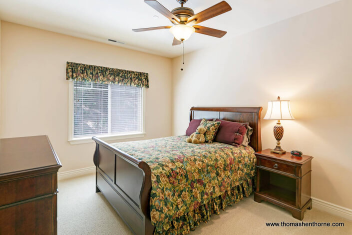 Sleigh bed and ceiling fan