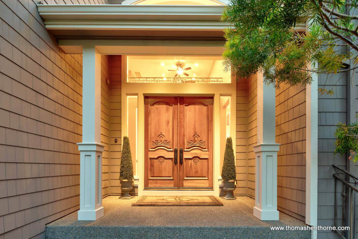 Luxury real estate front door in Novato California