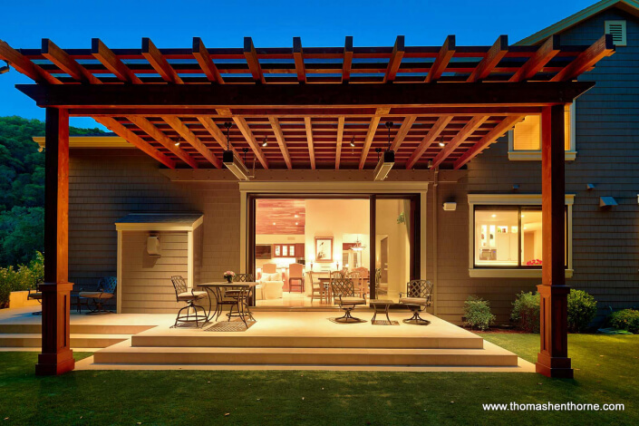 Trellis over outdoor seating area