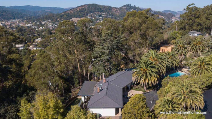 aerial view of home in marin county