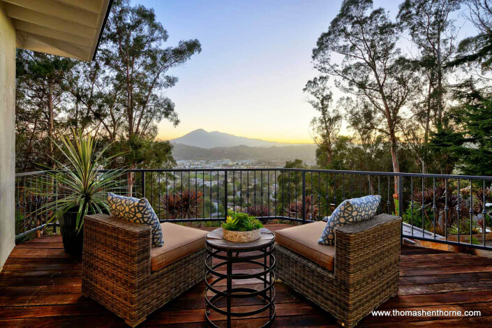 two chairs framing view of Mt. Tamalpais