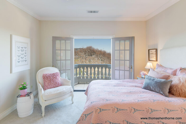 bedroom with eifel tower bedspread