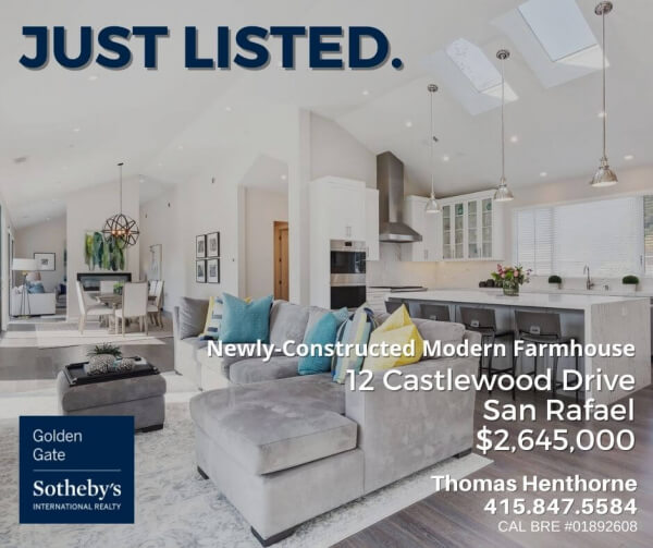 12 castlewood drive san rafael just listed banner