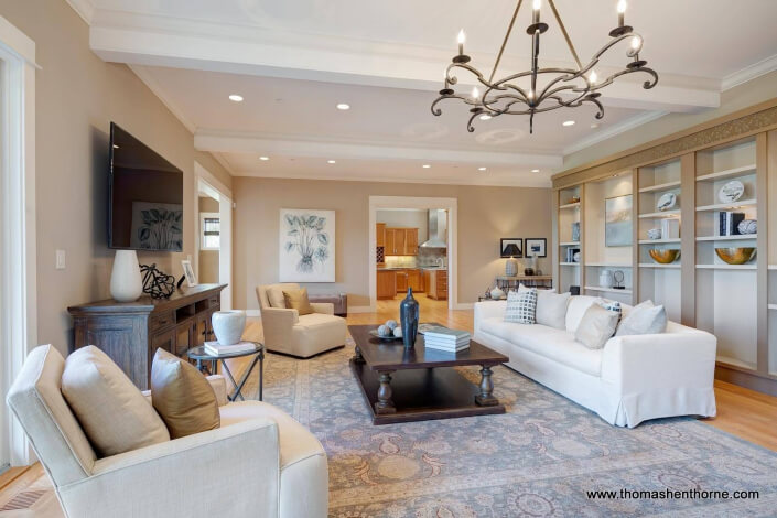 living room with 10 foot ceilings