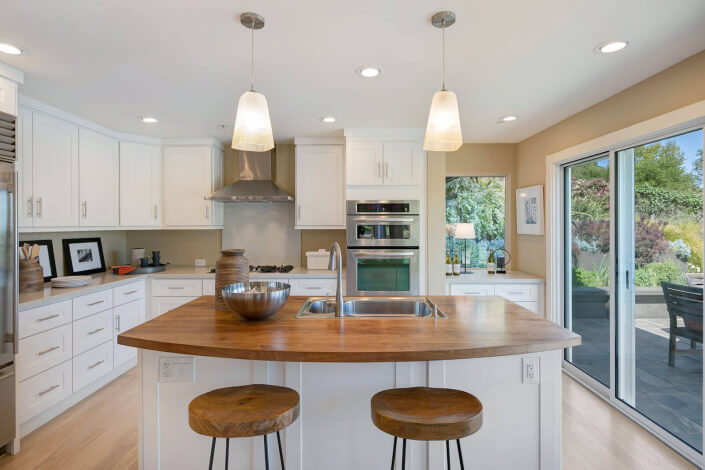 Kitchen with Stainless Appliances and wood countertop